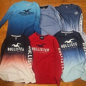 Hollister Men's Long Sleeve Tees - Blue, Red, and Pink Collection